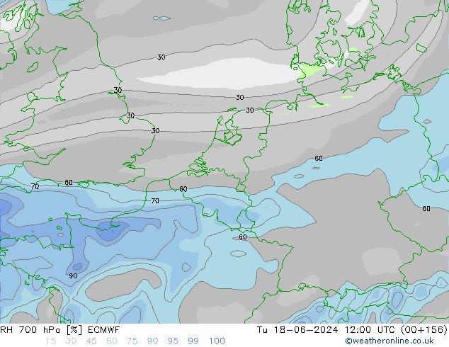 RH 700 hPa ECMWF Tu 18.06.2024 12 UTC