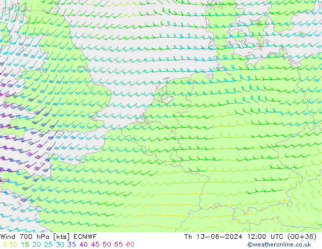 Wind 700 hPa ECMWF Th 13.06.2024 12 UTC