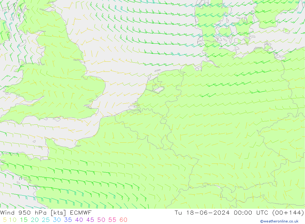 Wind 950 hPa ECMWF Tu 18.06.2024 00 UTC