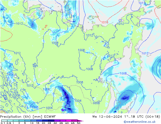 Precipitation (6h) ECMWF We 12.06.2024 18 UTC