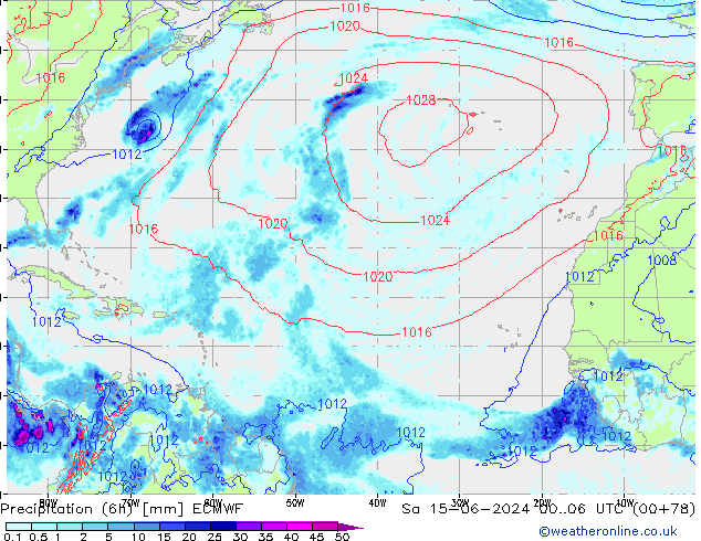 Z500/Rain (+SLP)/Z850 ECMWF sab 15.06.2024 06 UTC