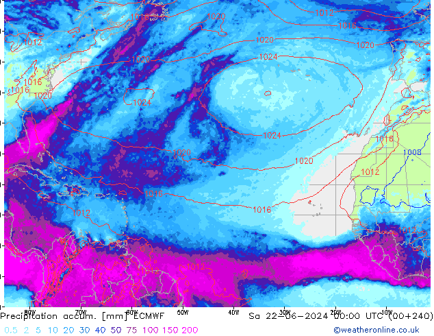 Precipitation accum. ECMWF so. 22.06.2024 00 UTC