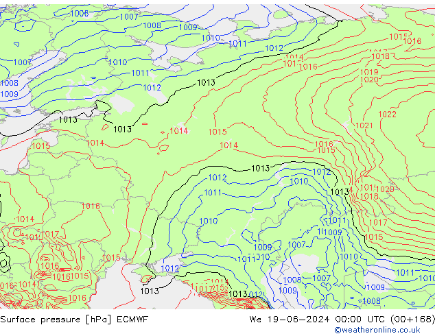 Bodendruck ECMWF Mi 19.06.2024 00 UTC