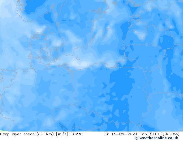 Deep layer shear (0-1km) ECMWF Fr 14.06.2024 15 UTC