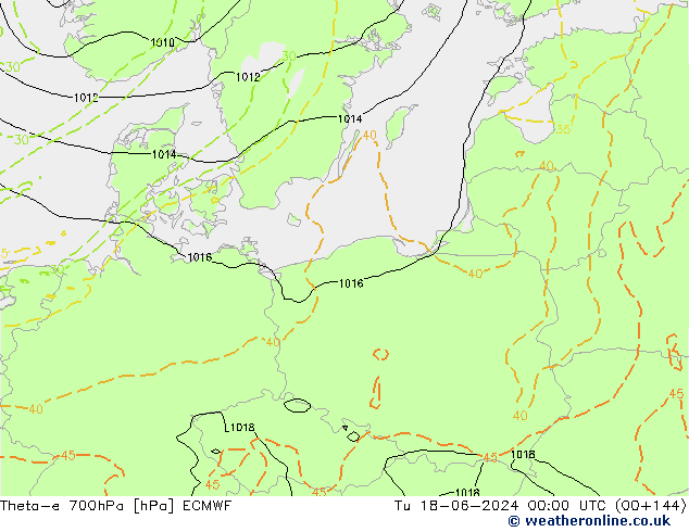 Theta-e 700hPa ECMWF Sa 18.06.2024 00 UTC