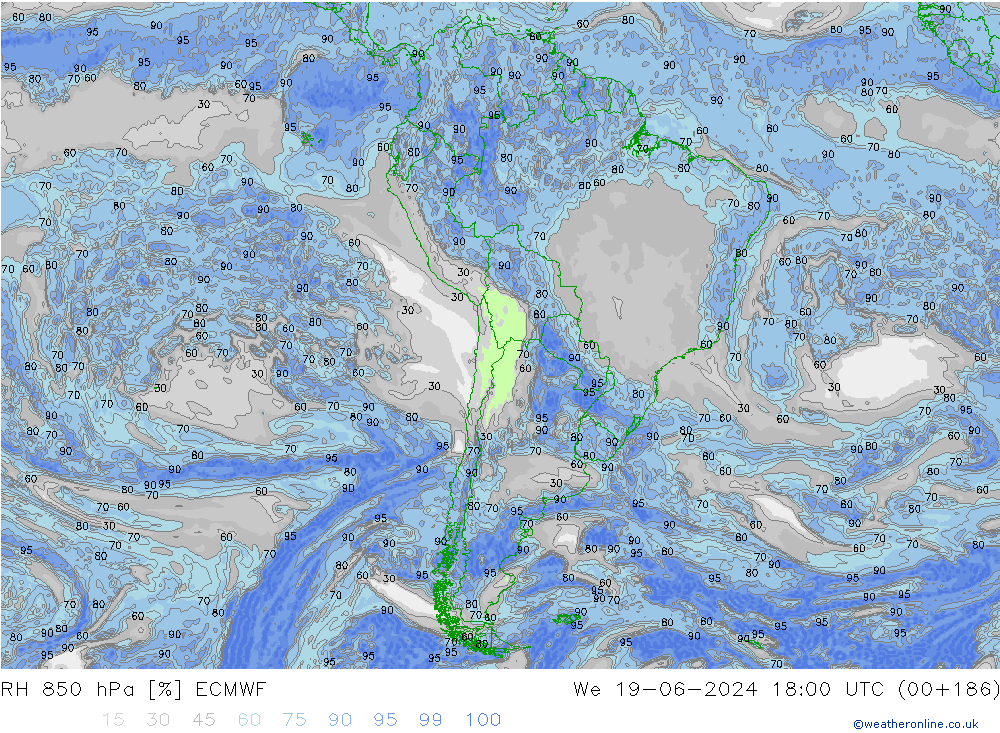 RH 850 гПа ECMWF ср 19.06.2024 18 UTC