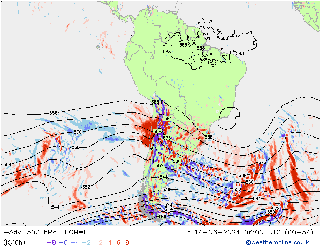 T-Adv. 500 hPa ECMWF Pá 14.06.2024 06 UTC