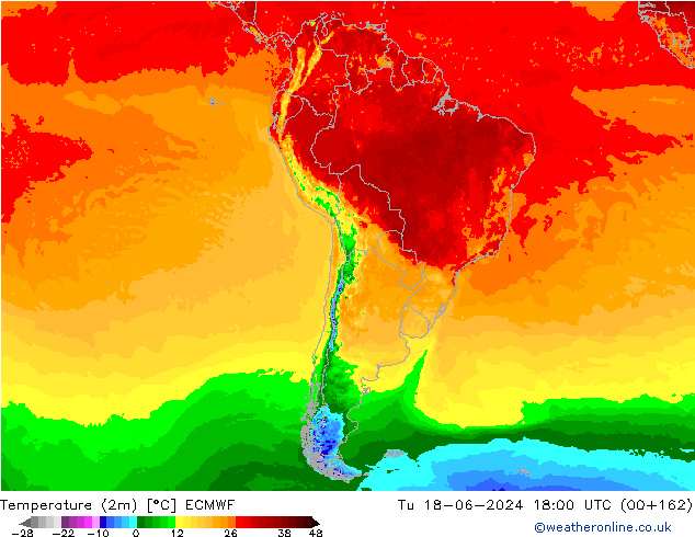 Temperature (2m) ECMWF Út 18.06.2024 18 UTC