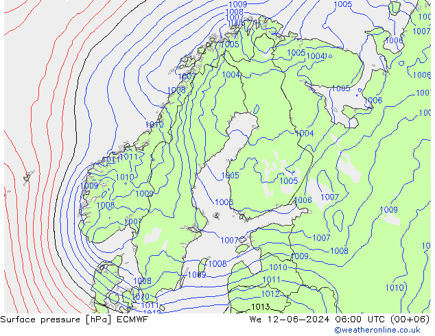 Bodendruck ECMWF Mi 12.06.2024 06 UTC