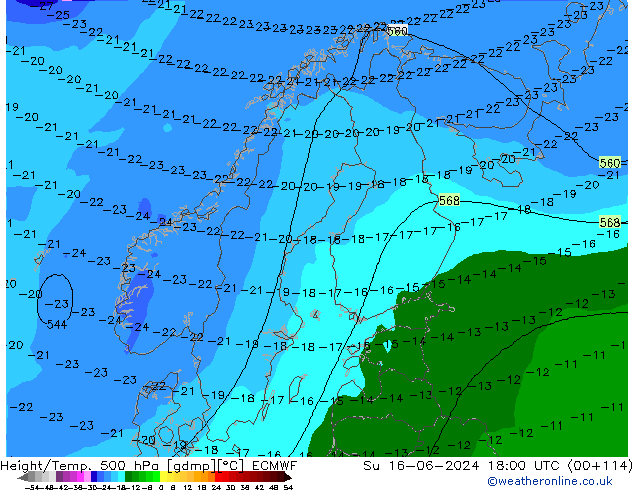 Z500/Rain (+SLP)/Z850 ECMWF dom 16.06.2024 18 UTC