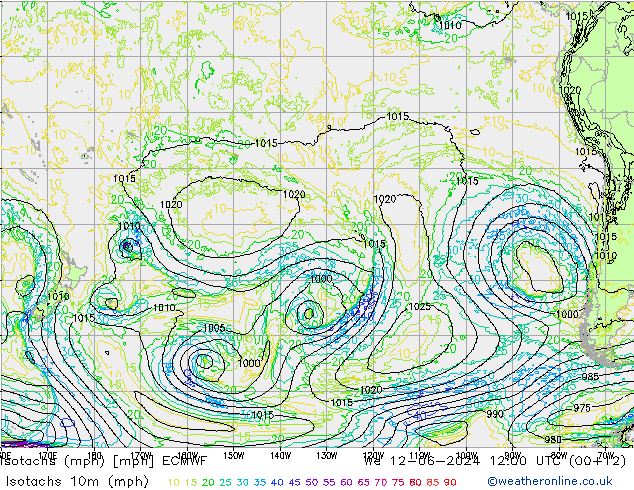 Isotachs (mph) ECMWF We 12.06.2024 12 UTC