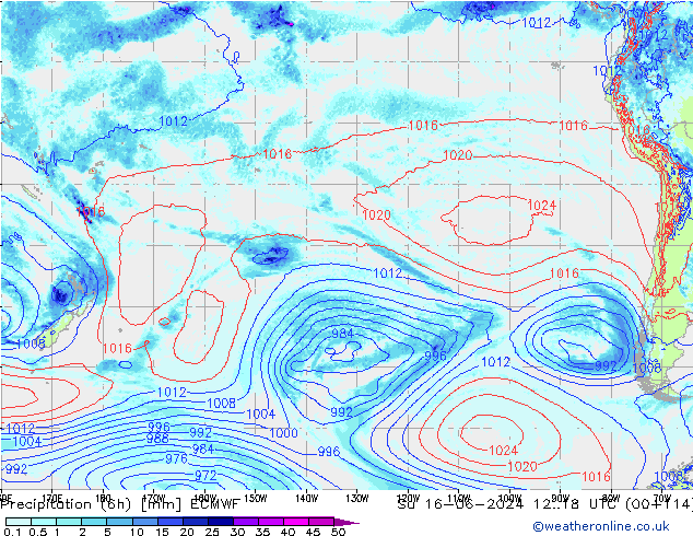 Precipitation (6h) ECMWF Su 16.06.2024 18 UTC