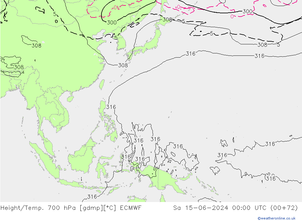 Height/Temp. 700 hPa ECMWF So 15.06.2024 00 UTC