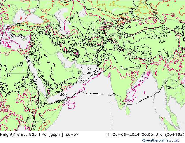 Geop./Temp. 925 hPa ECMWF jue 20.06.2024 00 UTC