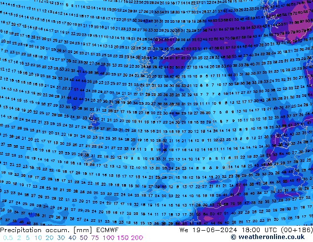 Totale neerslag ECMWF wo 19.06.2024 18 UTC