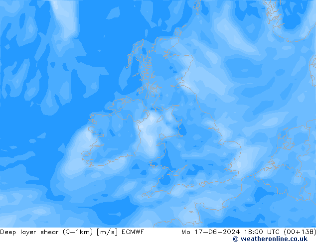 Deep layer shear (0-1km) ECMWF Po 17.06.2024 18 UTC