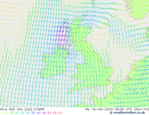 Rüzgar 950 hPa ECMWF Çar 19.06.2024 06 UTC