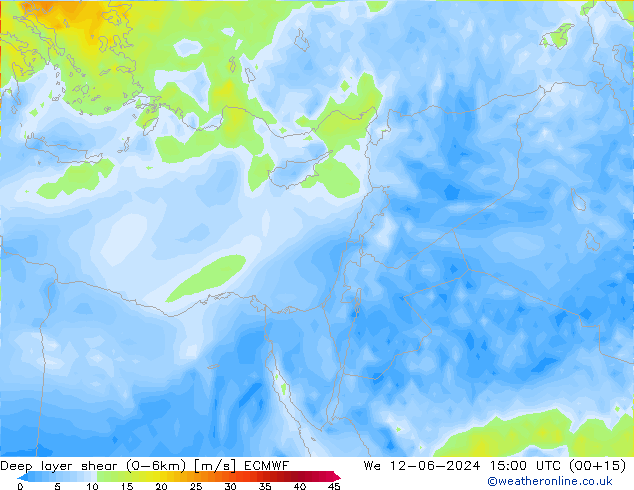 Deep layer shear (0-6km) ECMWF wo 12.06.2024 15 UTC