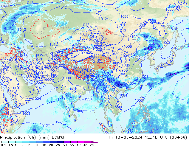 Z500/Rain (+SLP)/Z850 ECMWF gio 13.06.2024 18 UTC