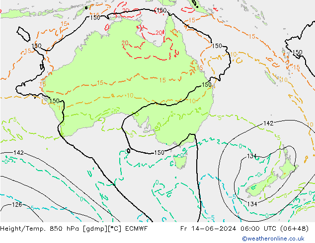 Z500/Yağmur (+YB)/Z850 ECMWF Cu 14.06.2024 06 UTC