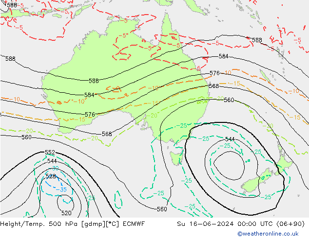 Height/Temp. 500 гПа ECMWF Вс 16.06.2024 00 UTC