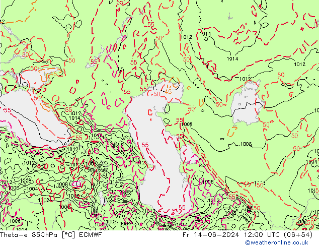 Theta-e 850hPa ECMWF Fr 14.06.2024 12 UTC