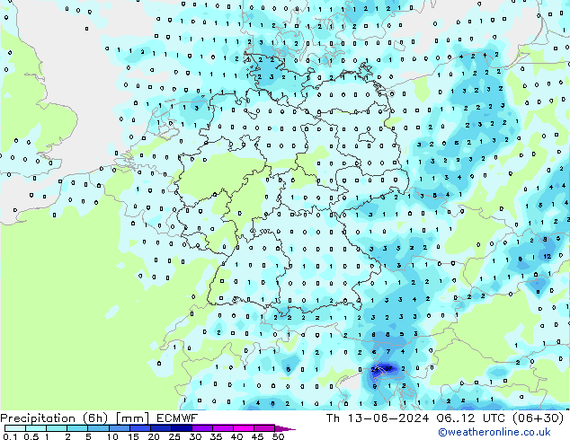 Z500/Rain (+SLP)/Z850 ECMWF jue 13.06.2024 12 UTC