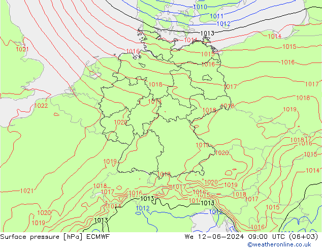 Surface pressure ECMWF We 12.06.2024 09 UTC