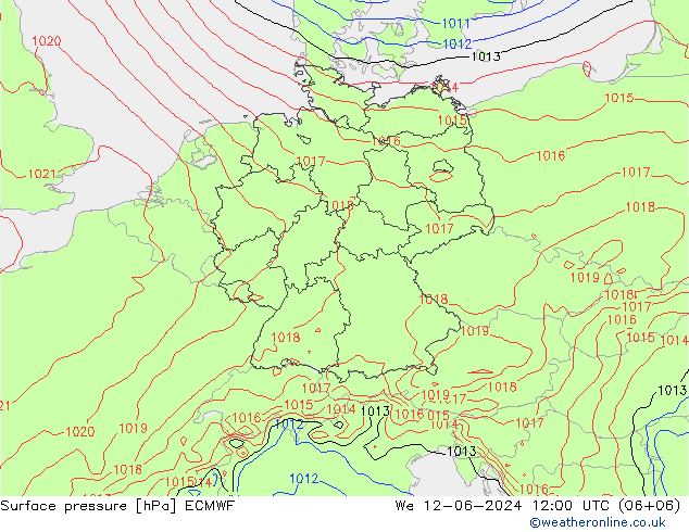 Luchtdruk (Grond) ECMWF wo 12.06.2024 12 UTC