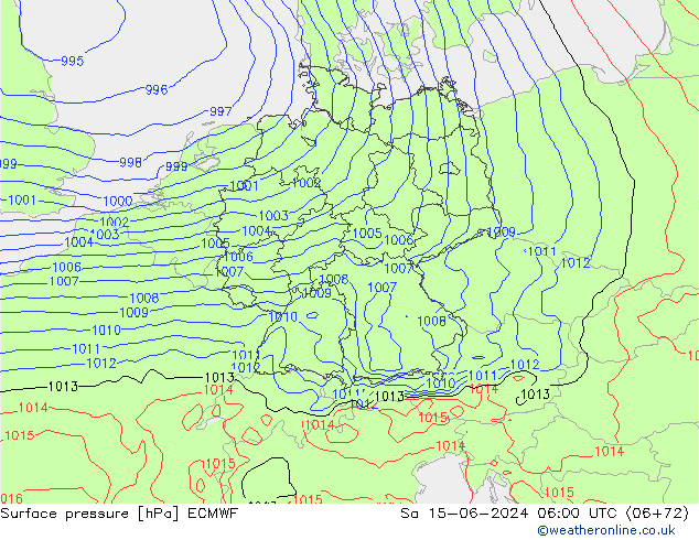 Pressione al suolo ECMWF sab 15.06.2024 06 UTC