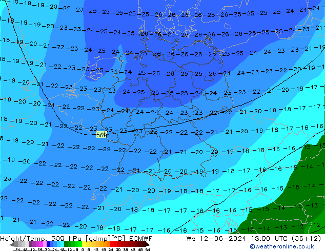 Z500/Rain (+SLP)/Z850 ECMWF mié 12.06.2024 18 UTC