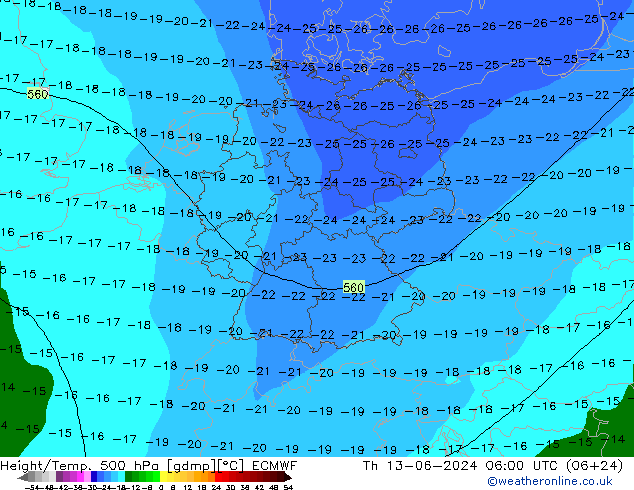 Z500/Rain (+SLP)/Z850 ECMWF Qui 13.06.2024 06 UTC