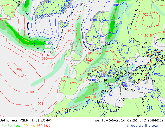 Polarjet/Bodendruck ECMWF Mi 12.06.2024 09 UTC