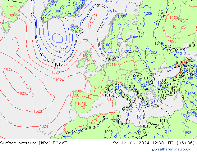 Atmosférický tlak ECMWF St 12.06.2024 12 UTC