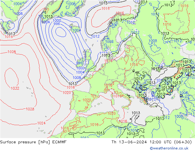 pressão do solo ECMWF Qui 13.06.2024 12 UTC