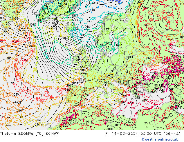 Theta-e 850hPa ECMWF Fr 14.06.2024 00 UTC