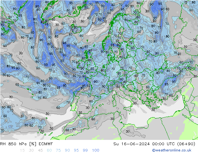 RH 850 hPa ECMWF Su 16.06.2024 00 UTC