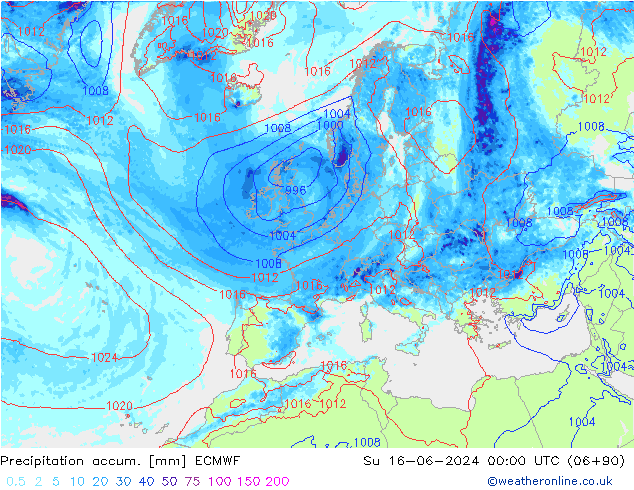 Nied. akkumuliert ECMWF So 16.06.2024 00 UTC