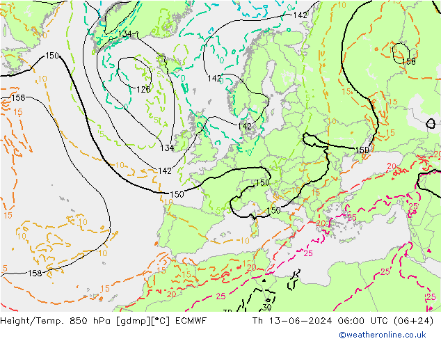 Z500/Rain (+SLP)/Z850 ECMWF Th 13.06.2024 06 UTC