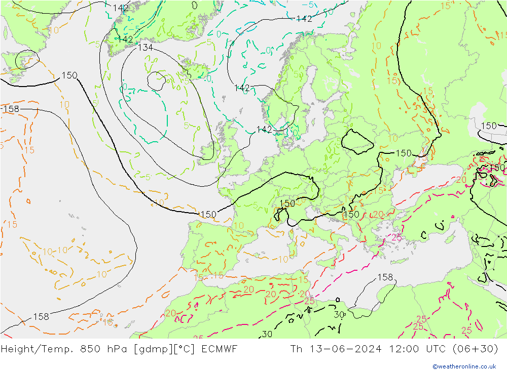Z500/Rain (+SLP)/Z850 ECMWF чт 13.06.2024 12 UTC