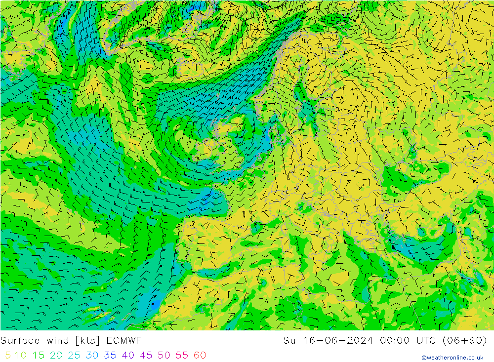 Bodenwind ECMWF So 16.06.2024 00 UTC