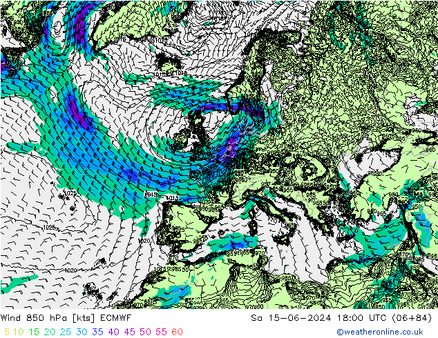 Wind 850 hPa ECMWF Sa 15.06.2024 18 UTC
