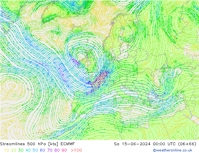 Streamlines 500 hPa ECMWF So 15.06.2024 00 UTC