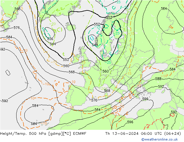 Geop./Temp. 500 hPa ECMWF jue 13.06.2024 06 UTC