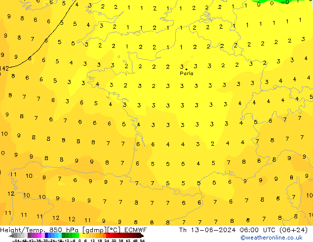 Z500/Rain (+SLP)/Z850 ECMWF  13.06.2024 06 UTC