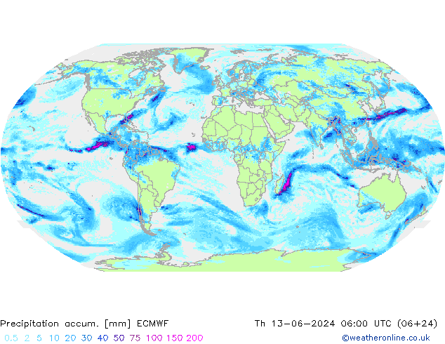 Precipitation accum. ECMWF Qui 13.06.2024 06 UTC