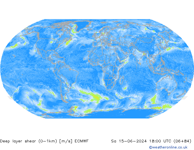 Deep layer shear (0-1km) ECMWF Sa 15.06.2024 18 UTC