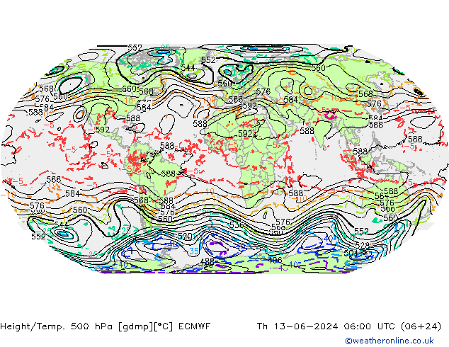 Z500/Rain (+SLP)/Z850 ECMWF Th 13.06.2024 06 UTC
