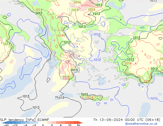 SLP tendency ECMWF Čt 13.06.2024 00 UTC