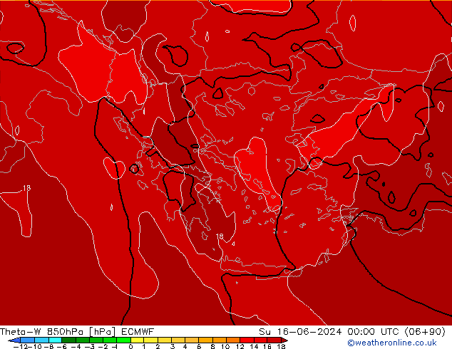 Theta-W 850hPa ECMWF Ne 16.06.2024 00 UTC